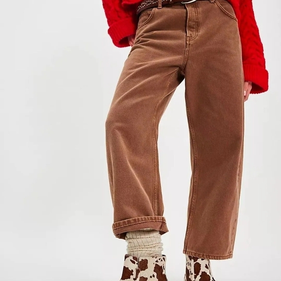 NIB Free People Lowland Mocc Brown and Cream Ankle Boots - Picture 2 of 3